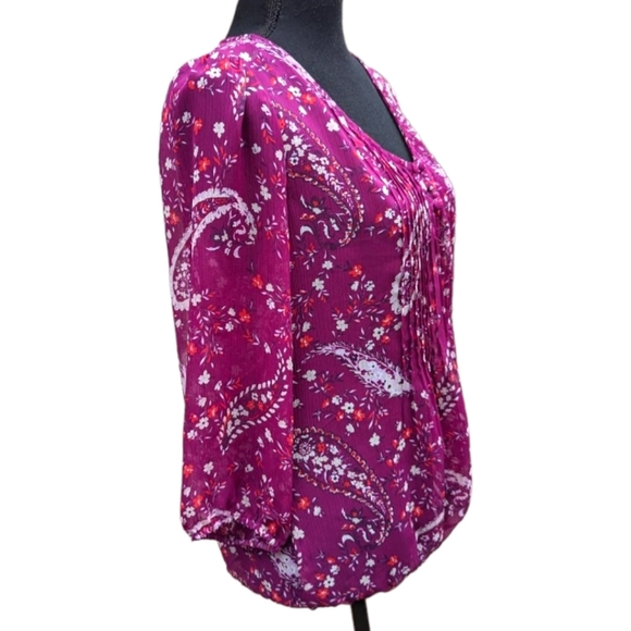 St. John's Bay Long Sleeve Plum Paisley Sheer Blouson Size - M - Picture 4 of 9